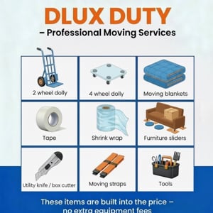 Furniture Dolly, Plastic Wrap, Hand Truck, Assembly or Disassembly, and Ropes/Straps/Tie-downs from DLUX DUTY uploaded 9:13 PM on Dec 23rd, 2025